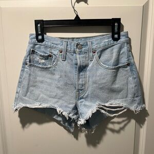 Levi's Light Blue 501 Frayed Hem Jean Shorts